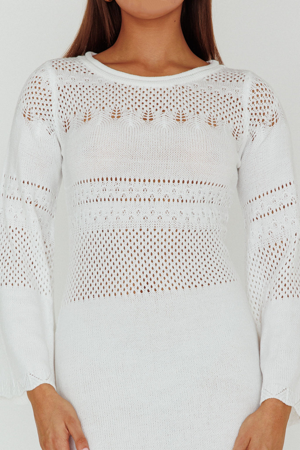Gail Long Sleeve Crochet Maxi Dress White by Selfie Leslie Australia