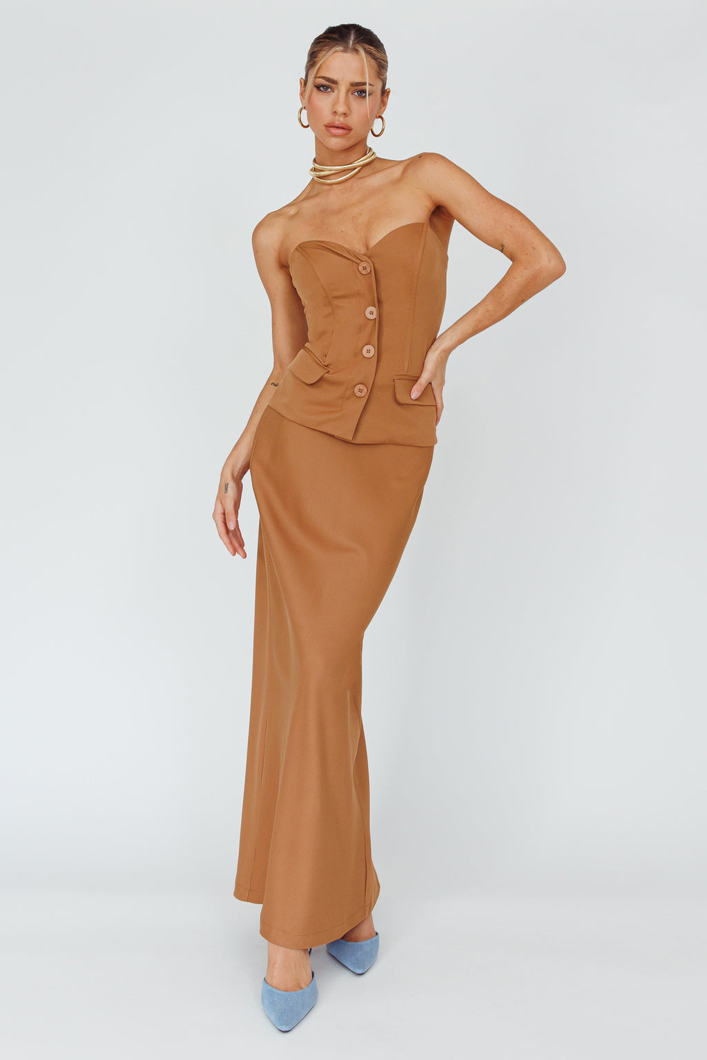 Valencia Flare Midi Skirt Mocha by Selfie Leslie Australia