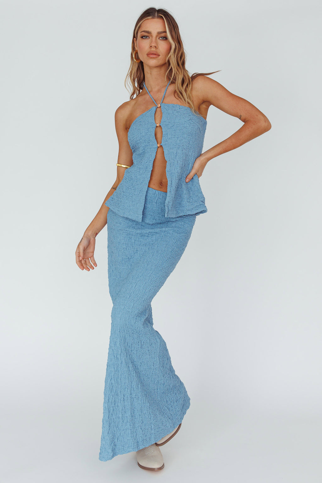 Kalei Textured Midi Skirt Blue by Selfie Leslie Australia