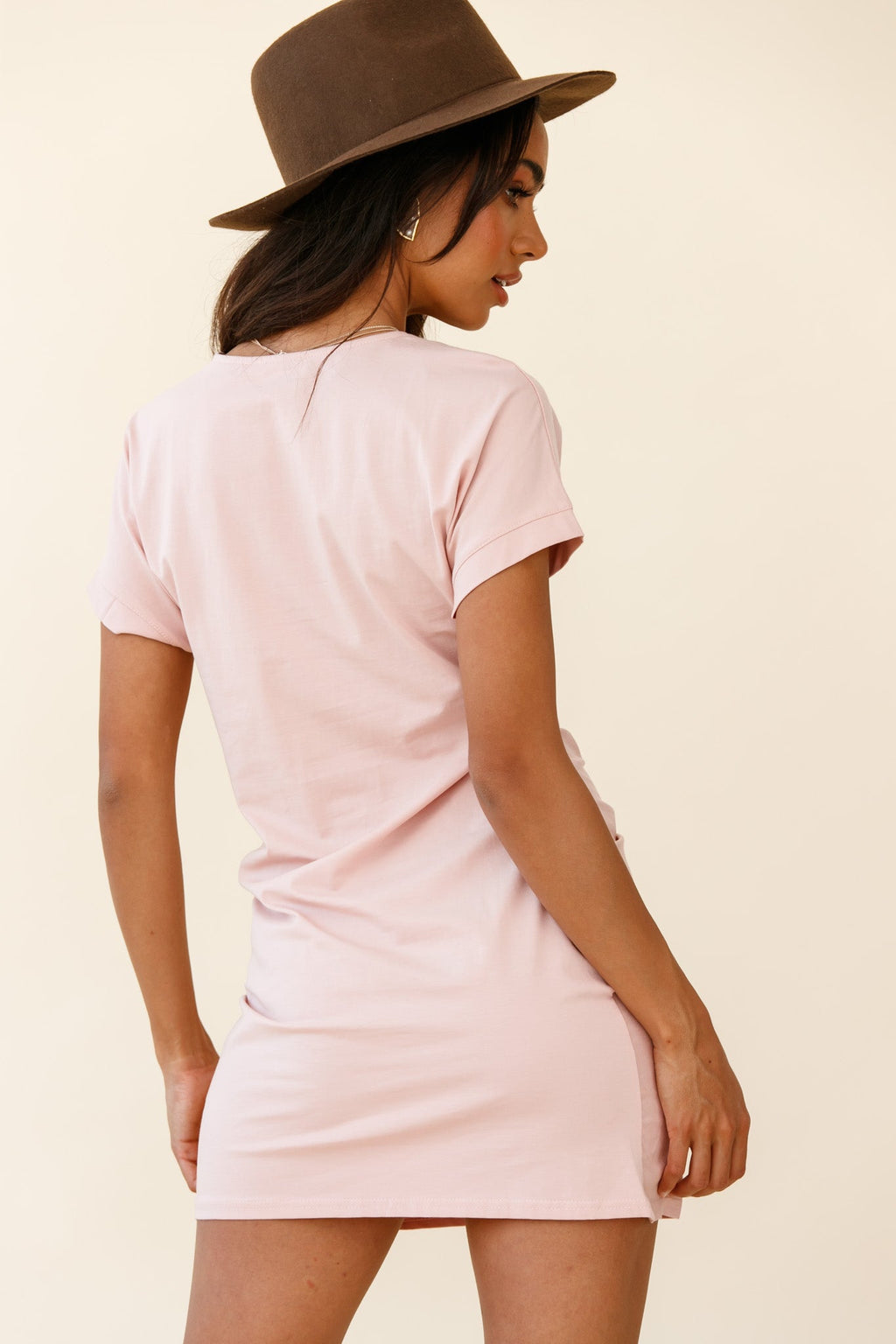 Kenya Tie Front T-Shirt Dress Blush by Selfie Leslie