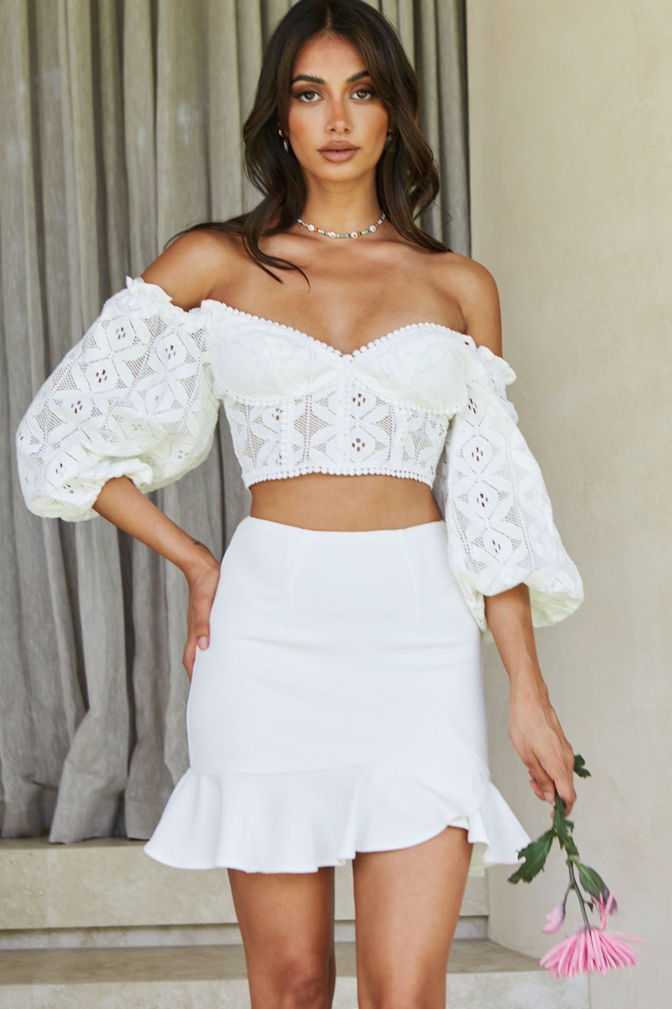 Emoji Asymmetrical Ruffle Hemline Skirt White by Selfie Leslie