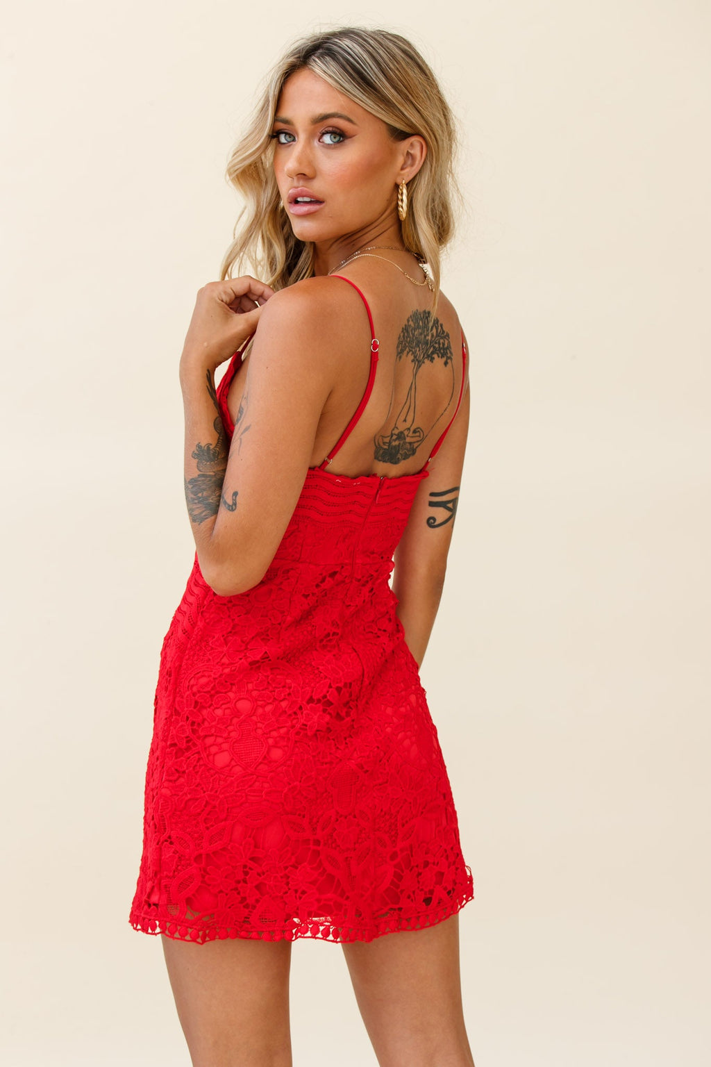Zahara Lace Overlay Thin Strap Mini Dress Red by Selfie Leslie