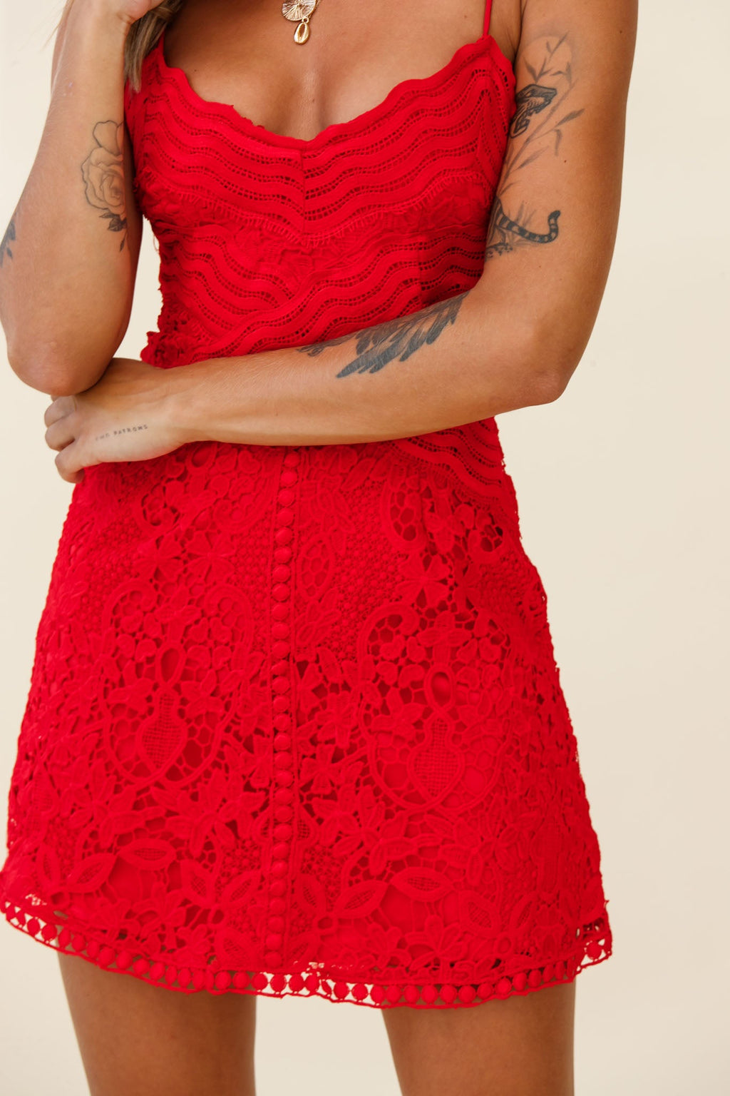Zahara Lace Overlay Thin Strap Mini Dress Red by Selfie Leslie