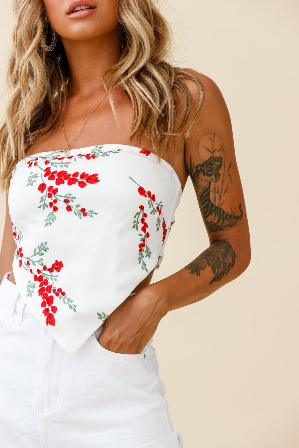 Cherise Handkerchief Bandeau Top White by Selfie Leslie