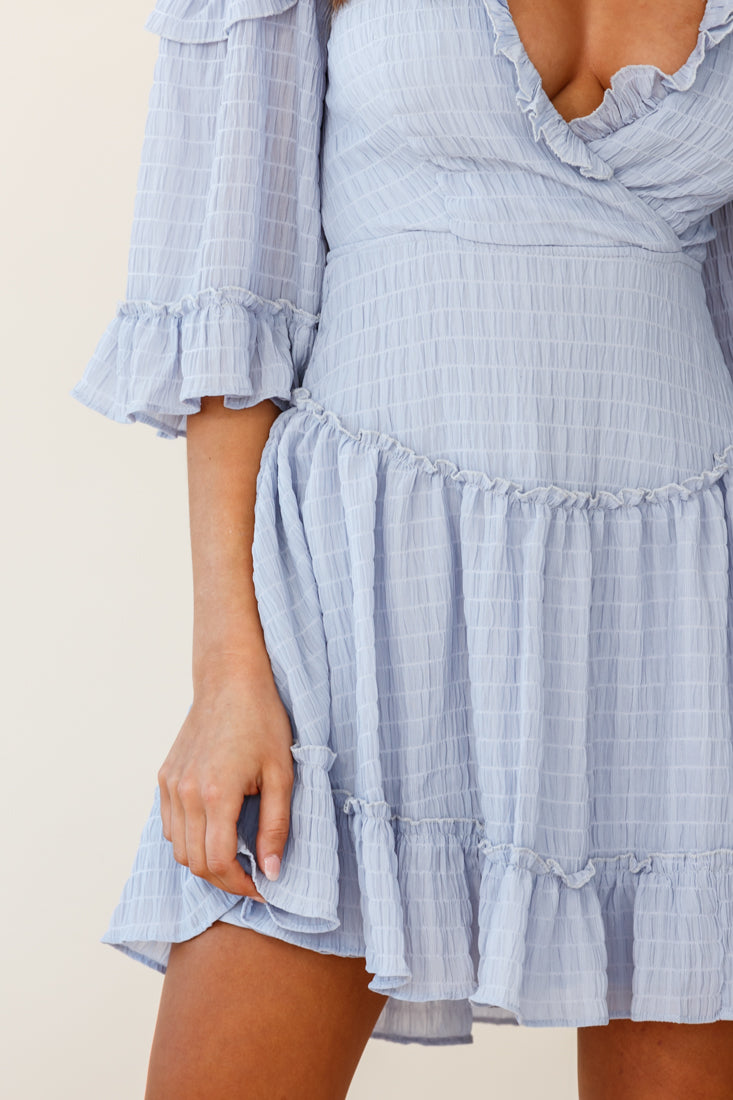 Albany Lace Up Back Frill Dress Shirred Grey by Selfie Leslie