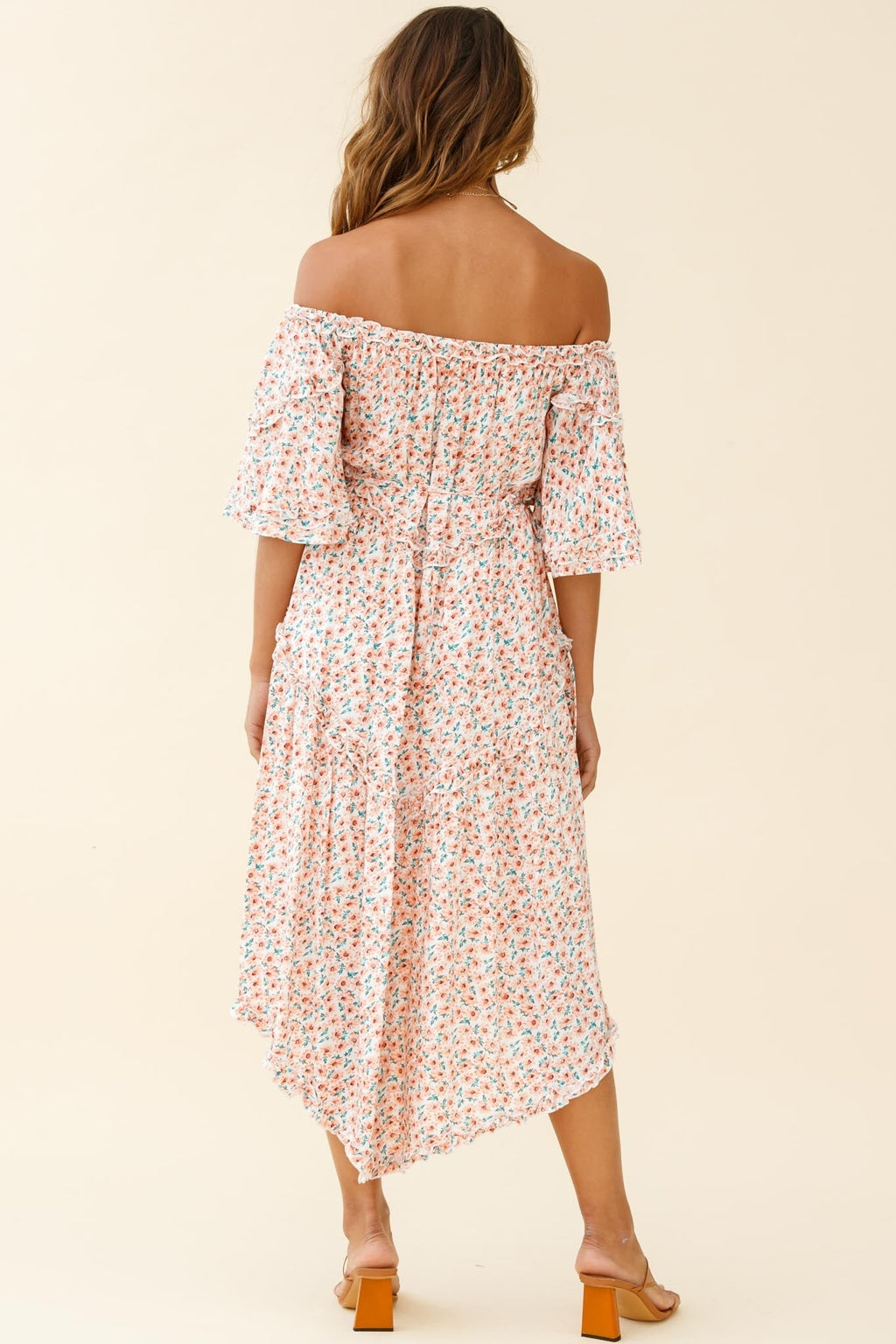 Renoir Off-Shoulder Frill Trim Dress Floral Print Pink by Selfie Leslie