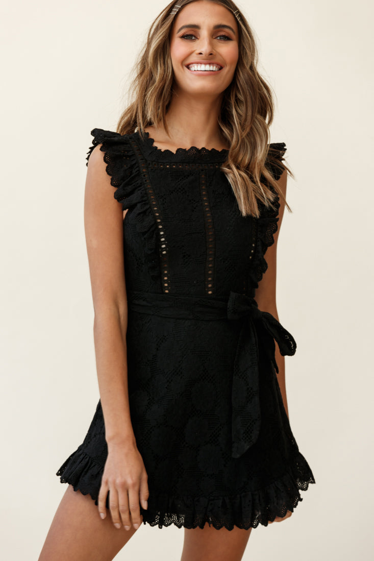 Prairie Crochet Frill Dress Black by Selfie Leslie