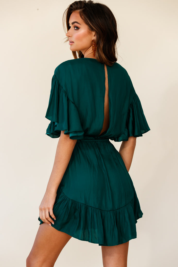 Esme V-Neckline Drawstring Waist Dress Jade by Selfie Leslie