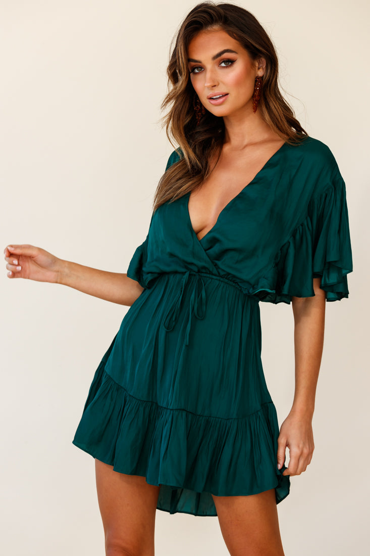 Esme V-Neckline Drawstring Waist Dress Jade by Selfie Leslie