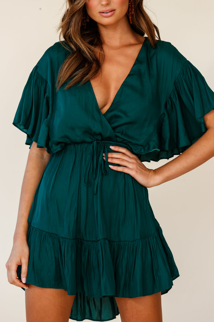 Esme V-Neckline Drawstring Waist Dress Jade by Selfie Leslie
