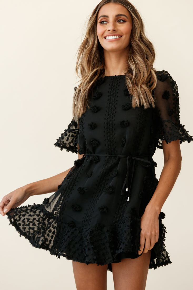Maleny Embellished Fluted Hem Dress Black by Selfie Leslie