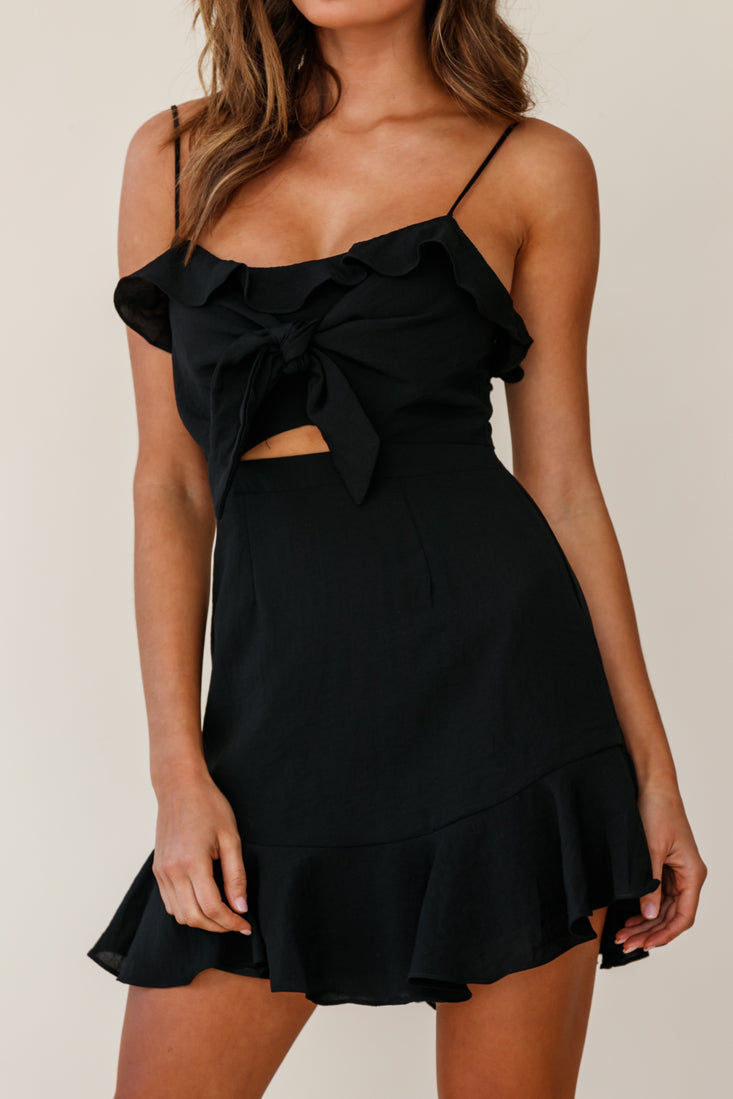 Pico Tied-Knot Bust Ruffle Dress Black by Selfie Leslie