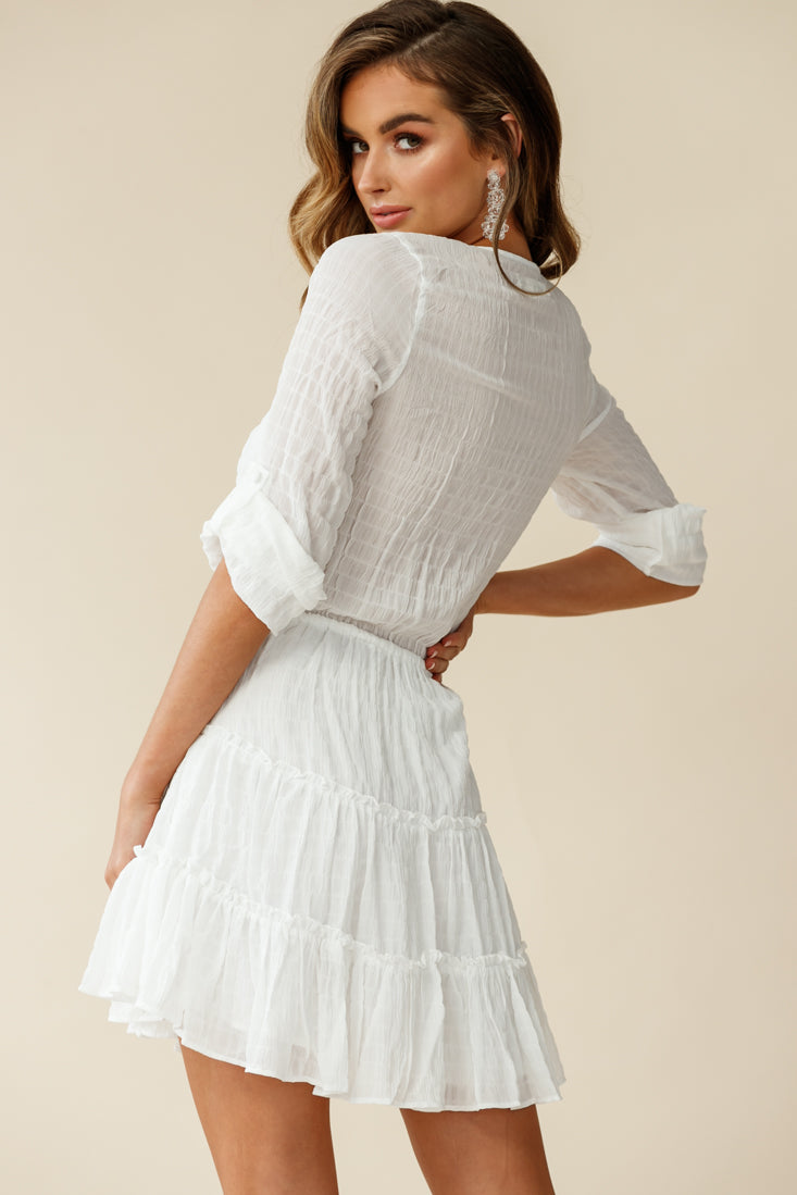 Bostyn Adjustable Sleeve Drawstring Waist Dress White by Selfie Leslie