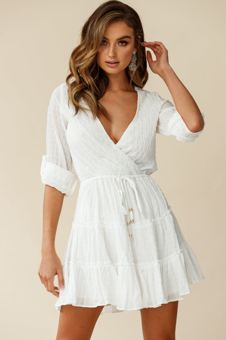 Bostyn Adjustable Sleeve Drawstring Waist Dress White by Selfie Leslie