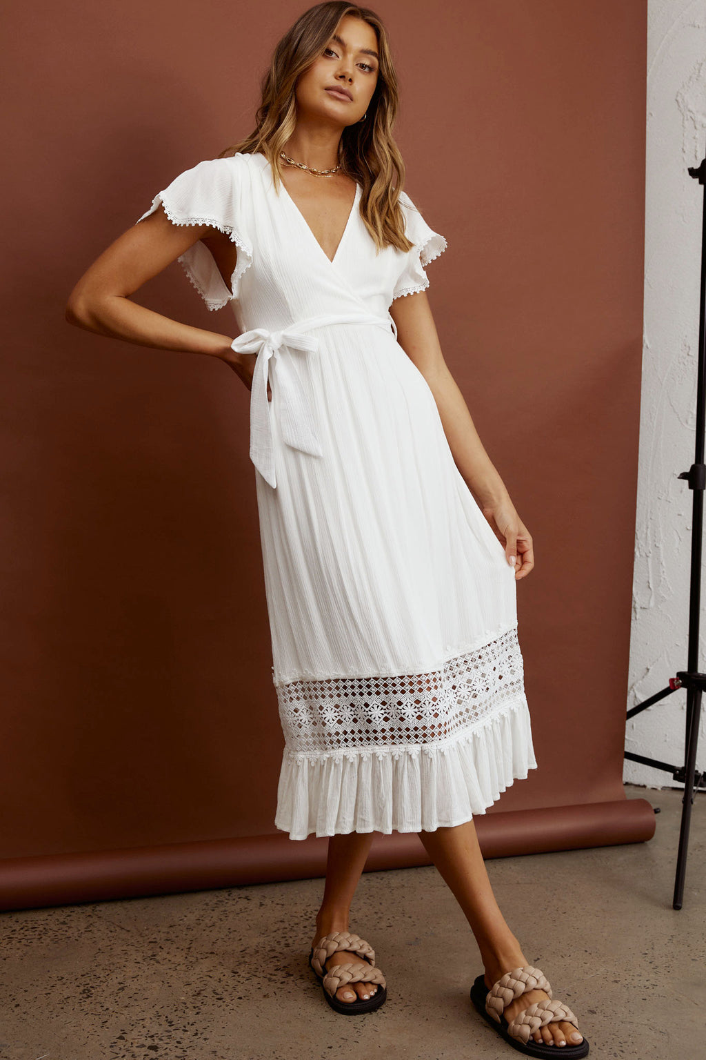 Zephyr Waist Tie Midi Dress White by Selfie Leslie Australia