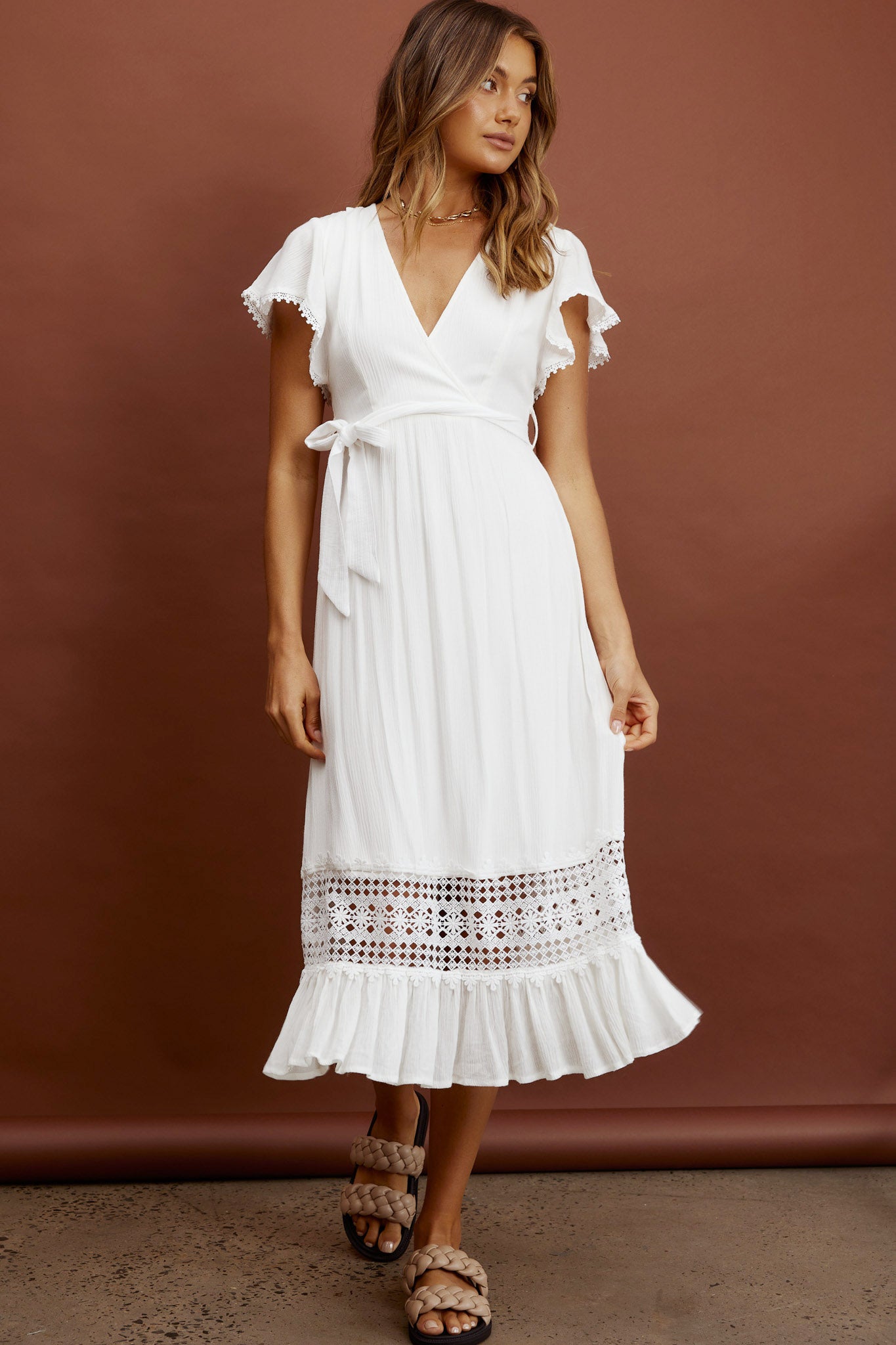 Zephyr Waist Tie Midi Dress White by Selfie Leslie Australia