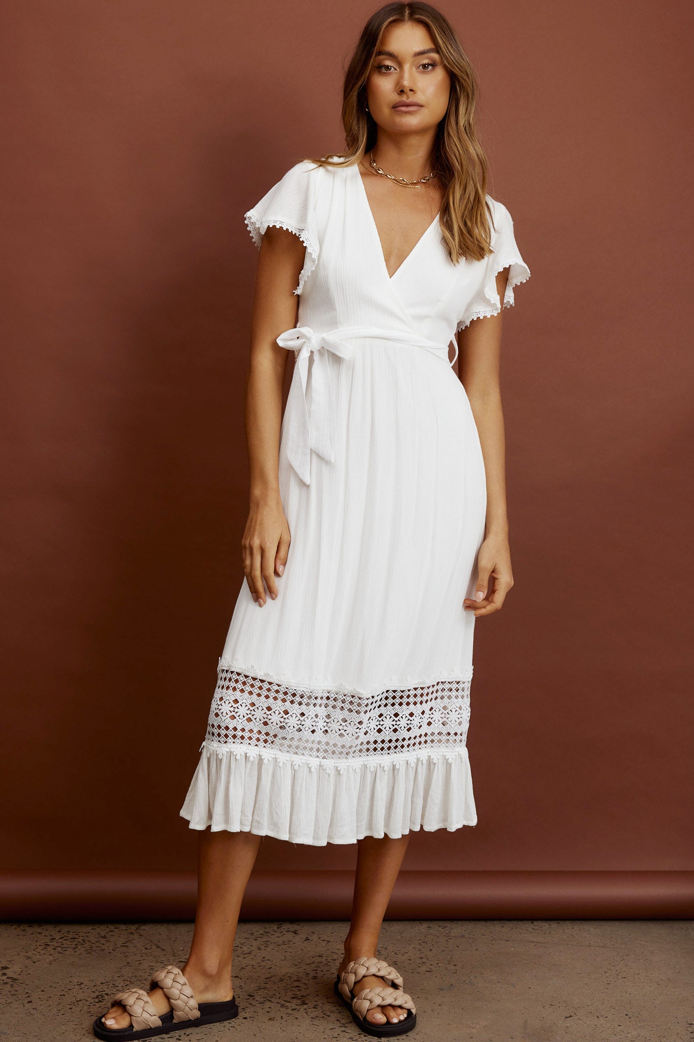Zephyr Waist Tie Midi Dress White by Selfie Leslie Australia