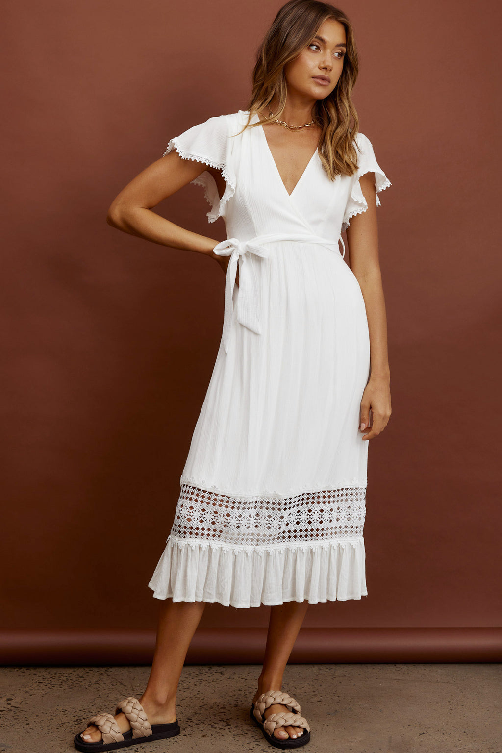 Zephyr Waist Tie Midi Dress White by Selfie Leslie Australia