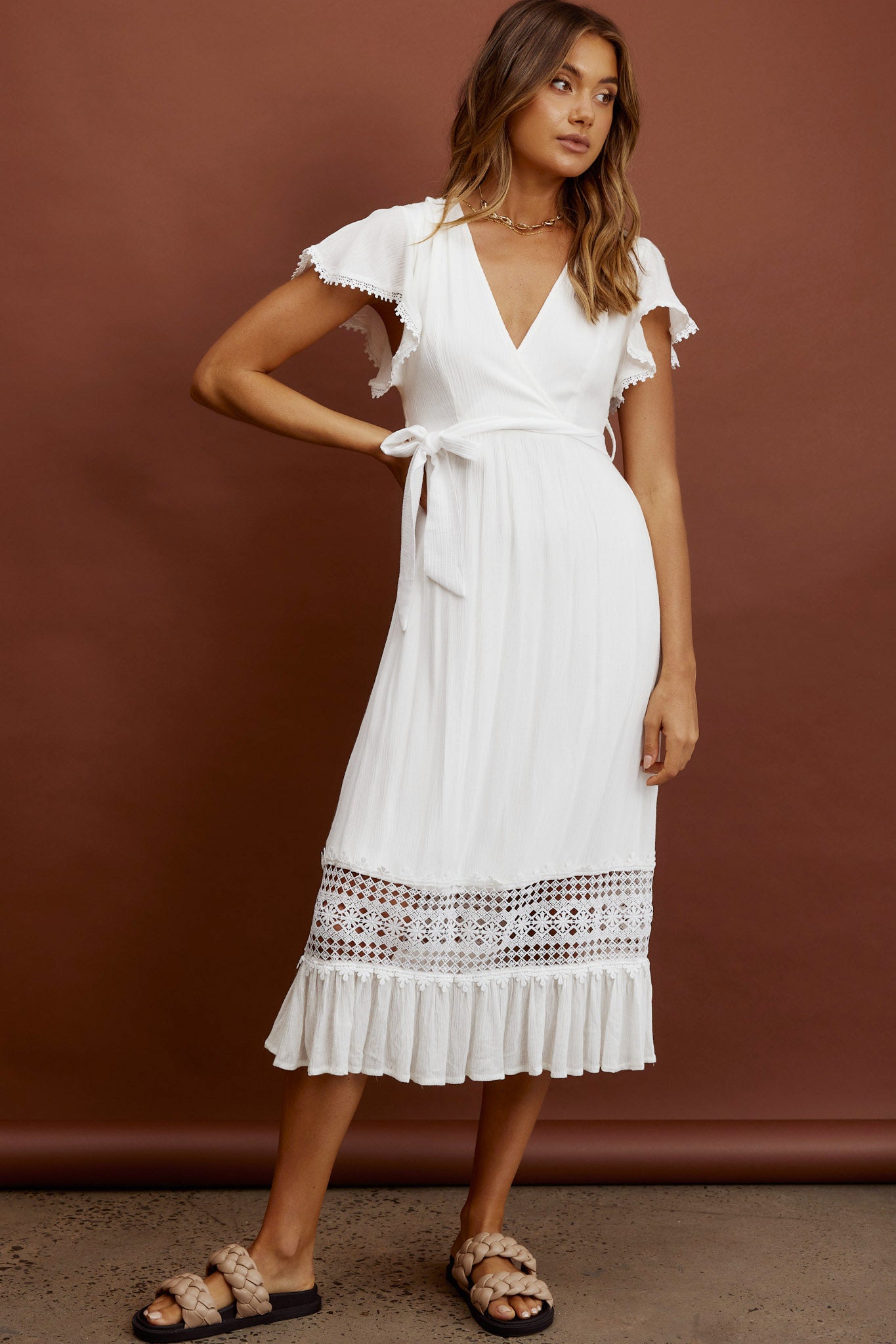 Zephyr Waist Tie Midi Dress White by Selfie Leslie Australia
