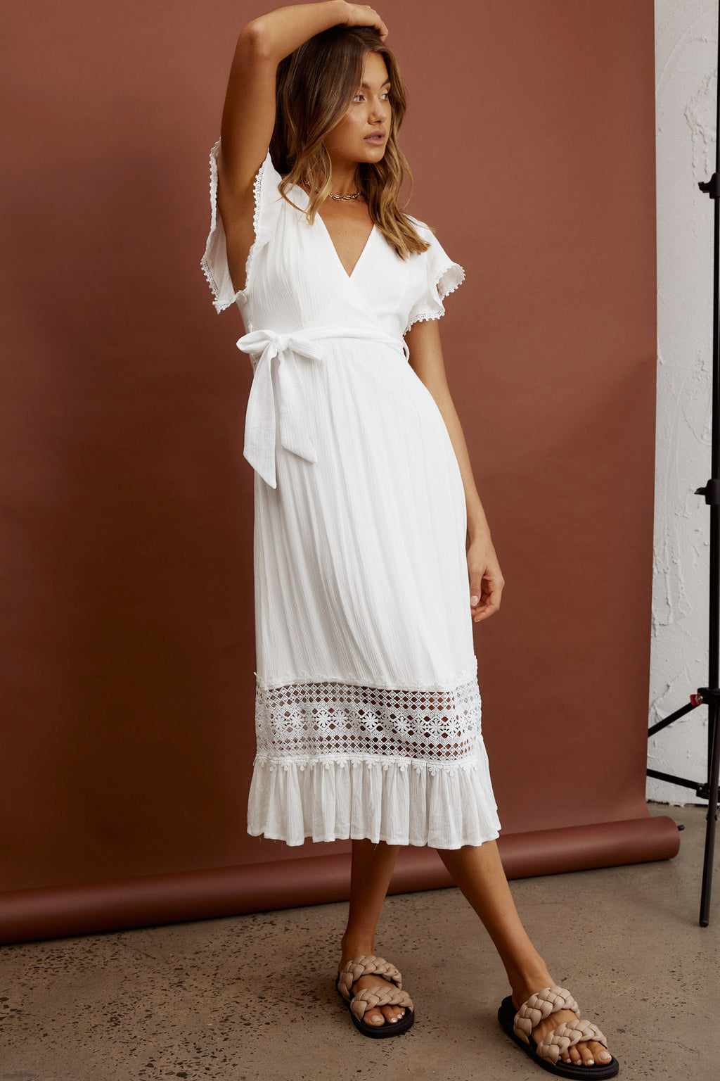 Zephyr Waist Tie Midi Dress White by Selfie Leslie Australia