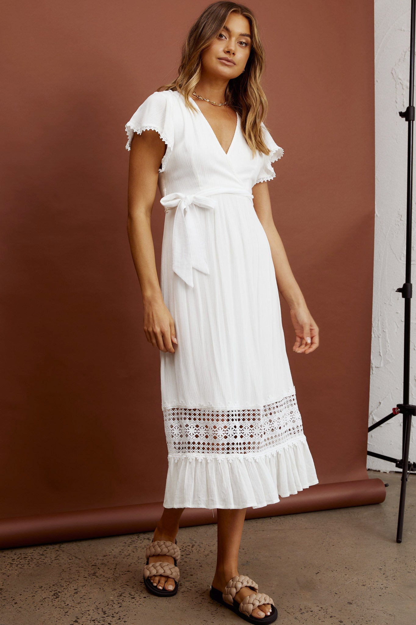 Zephyr Waist Tie Midi Dress White by Selfie Leslie Australia