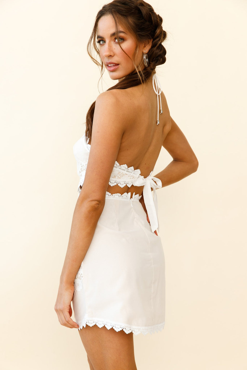 Significant Other Crochet Trim Halterneck Crop Top White by Selfie Leslie
