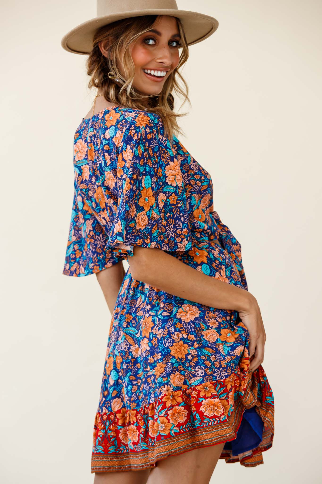 Suva Tie-Knot Bust A-Line Dress Floral Print Navy by Selfie Leslie