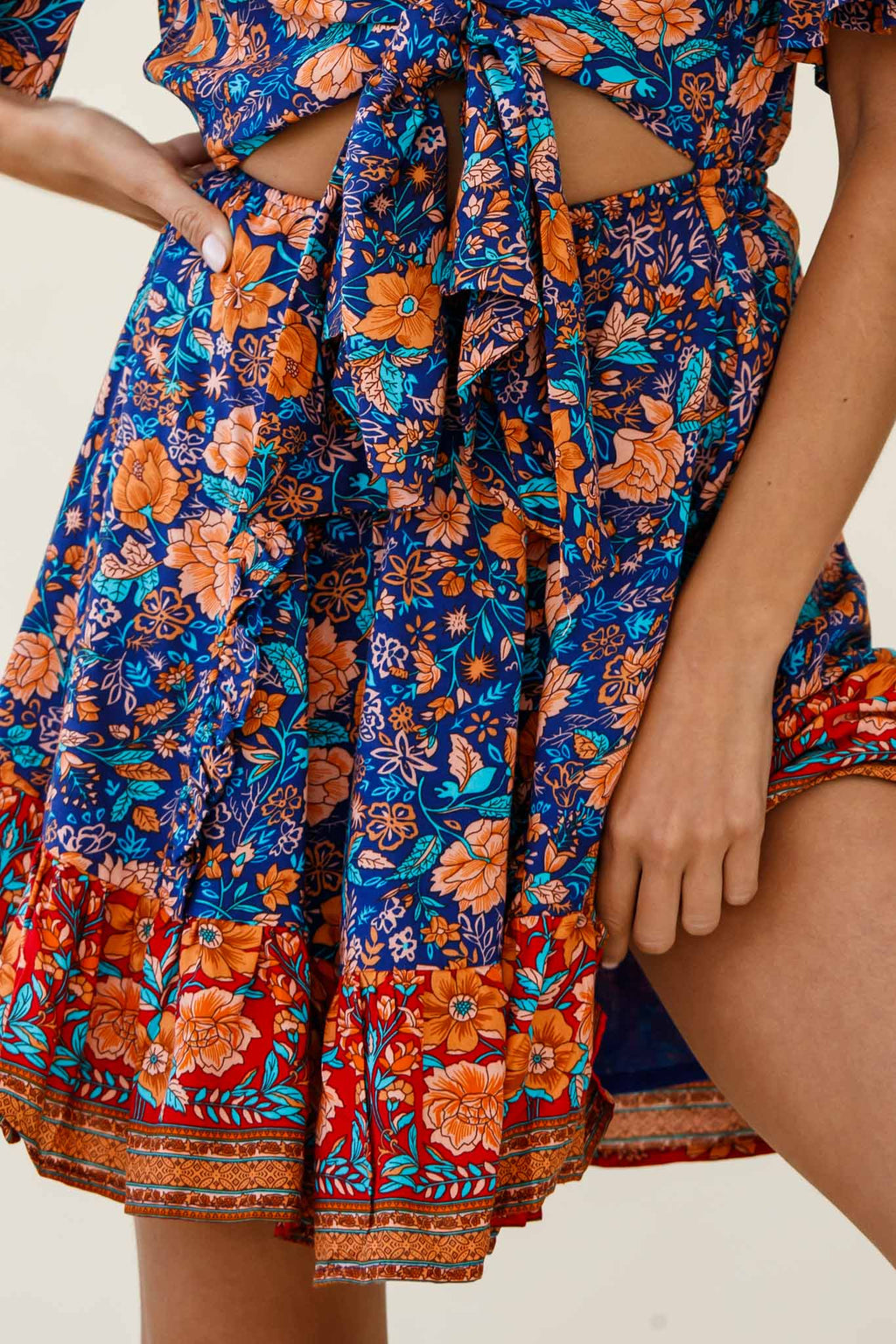 Suva Tie-Knot Bust A-Line Dress Floral Print Navy by Selfie Leslie