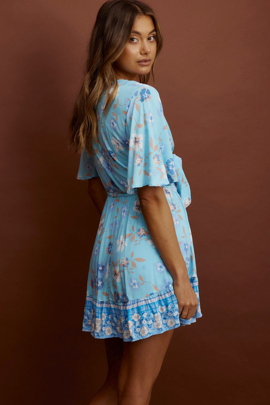 Suva Tie-Knot Bust A-Line Dress Floral Blue by Selfie Leslie