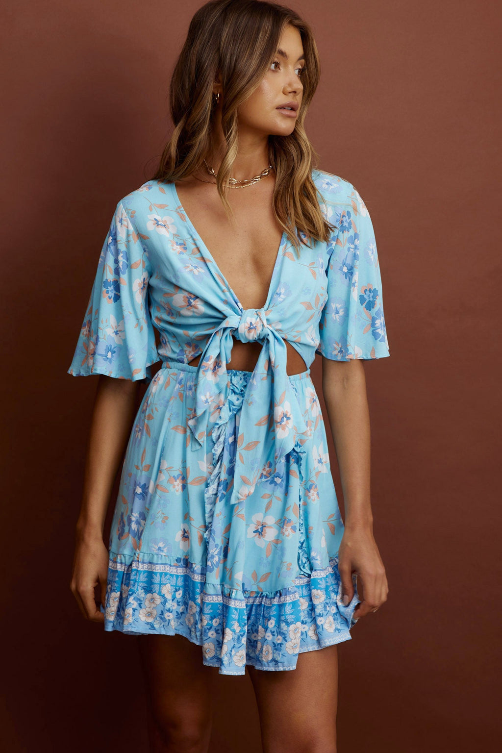 Suva Tie-Knot Bust A-Line Dress Floral Blue by Selfie Leslie