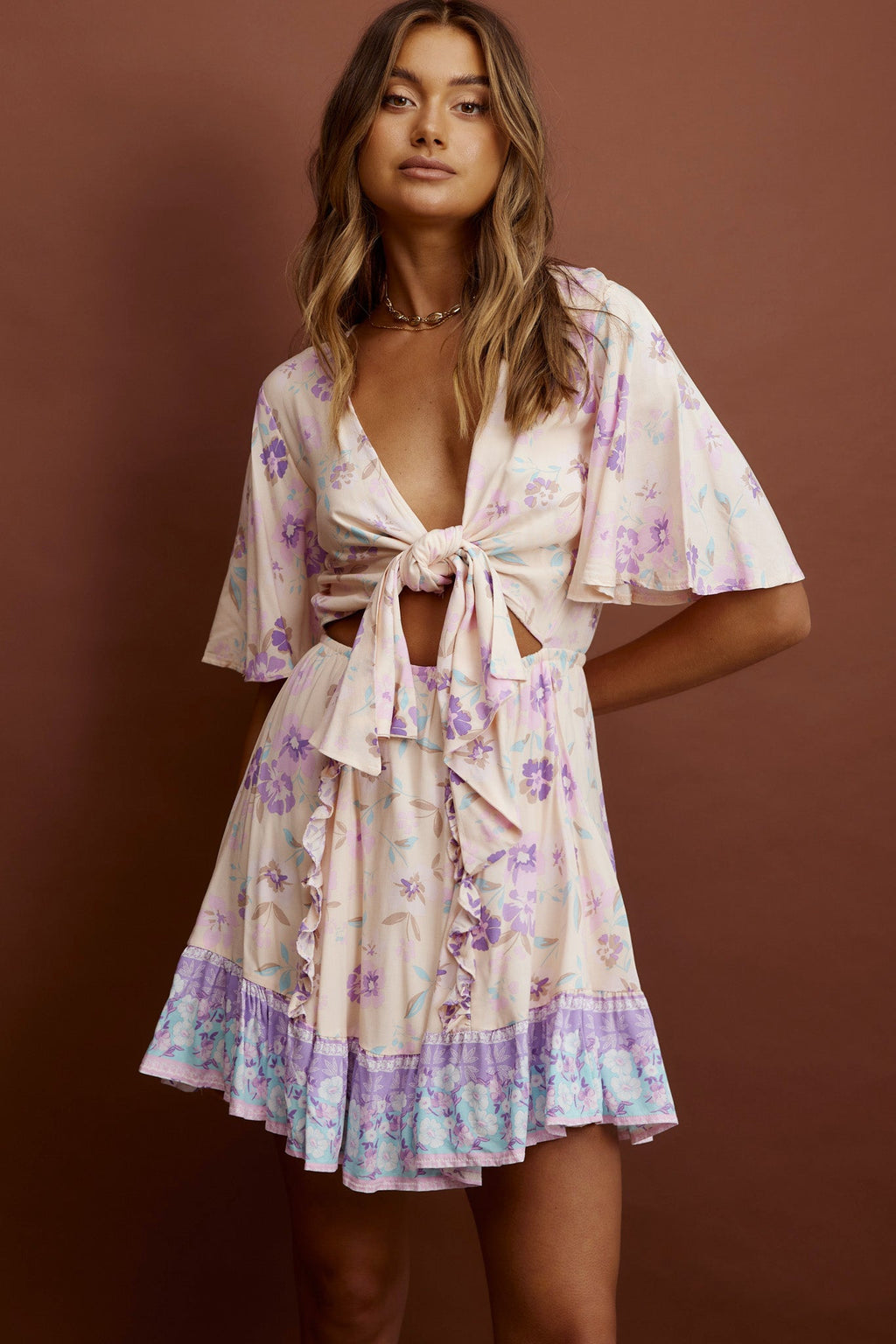 Suva Tie-Knot Bust A-Line Dress Floral Yellow by Selfie Leslie