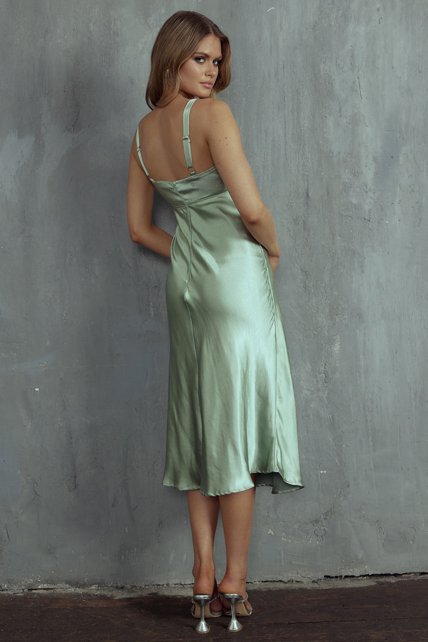Perfect Day Satin Midi Dress Olive by Selfie Leslie