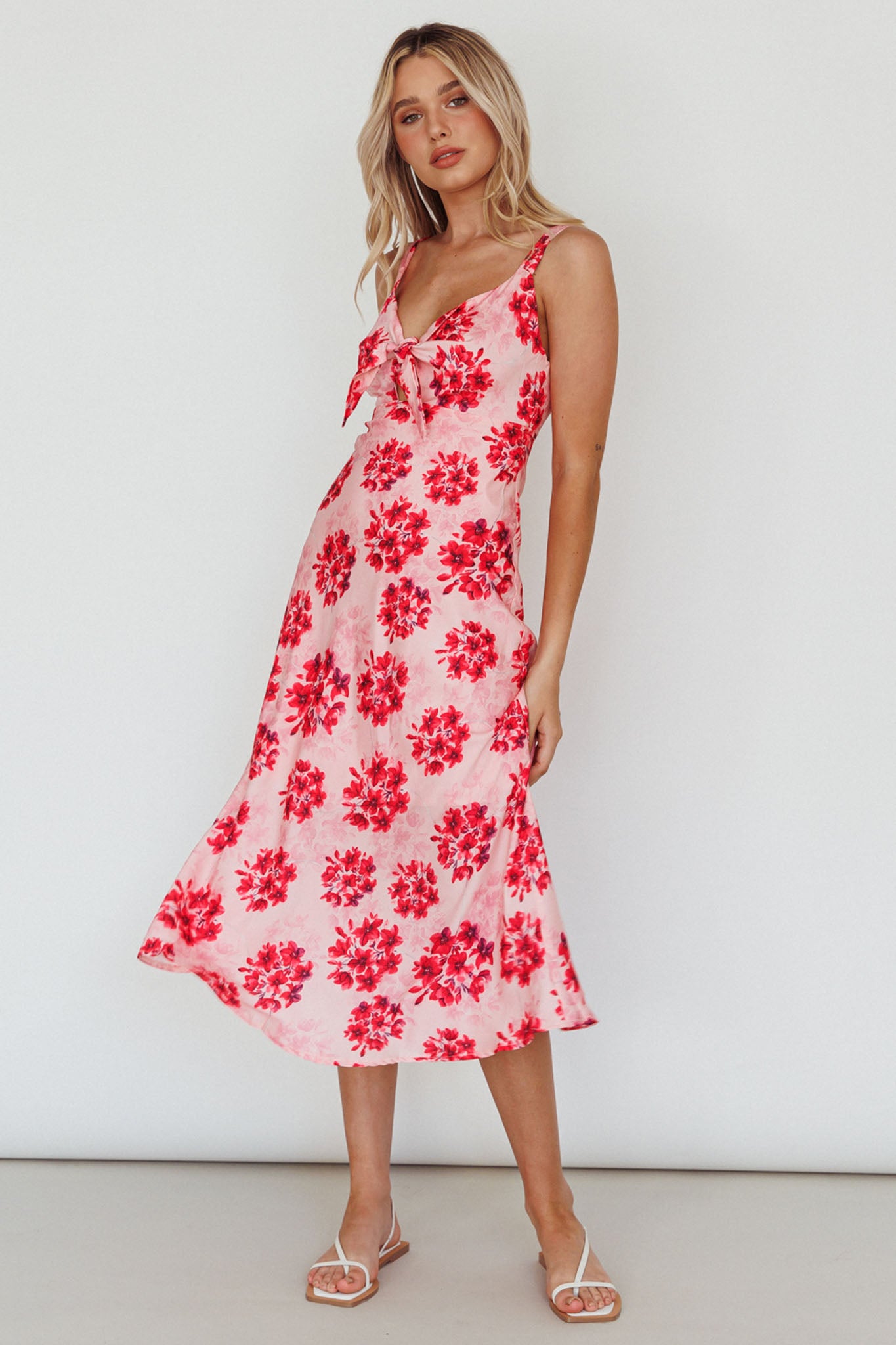 Starry Night Bust-Tie Midi Dress Floral Pink by Selfie Leslie Australia