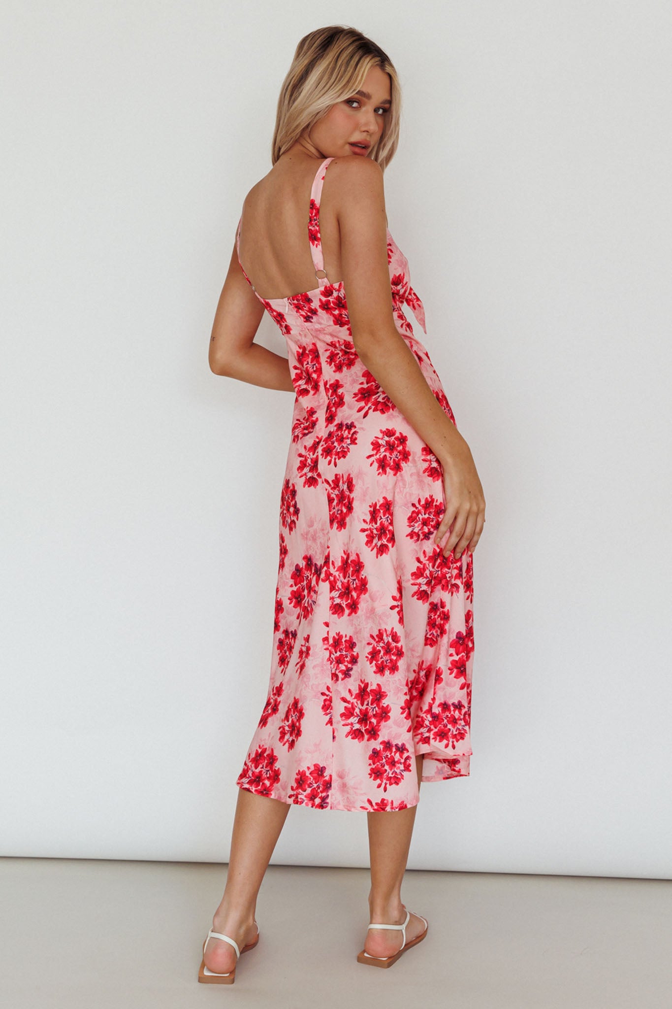 Starry Night Bust-Tie Midi Dress Floral Pink by Selfie Leslie Australia