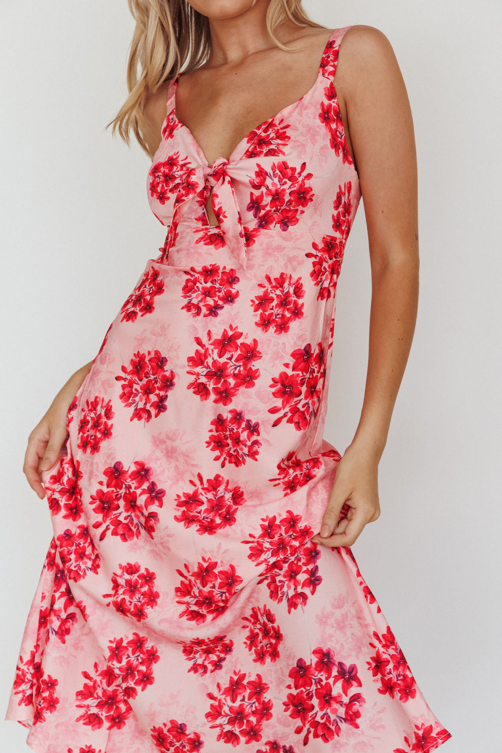 Starry Night Bust-Tie Midi Dress Floral Pink by Selfie Leslie Australia