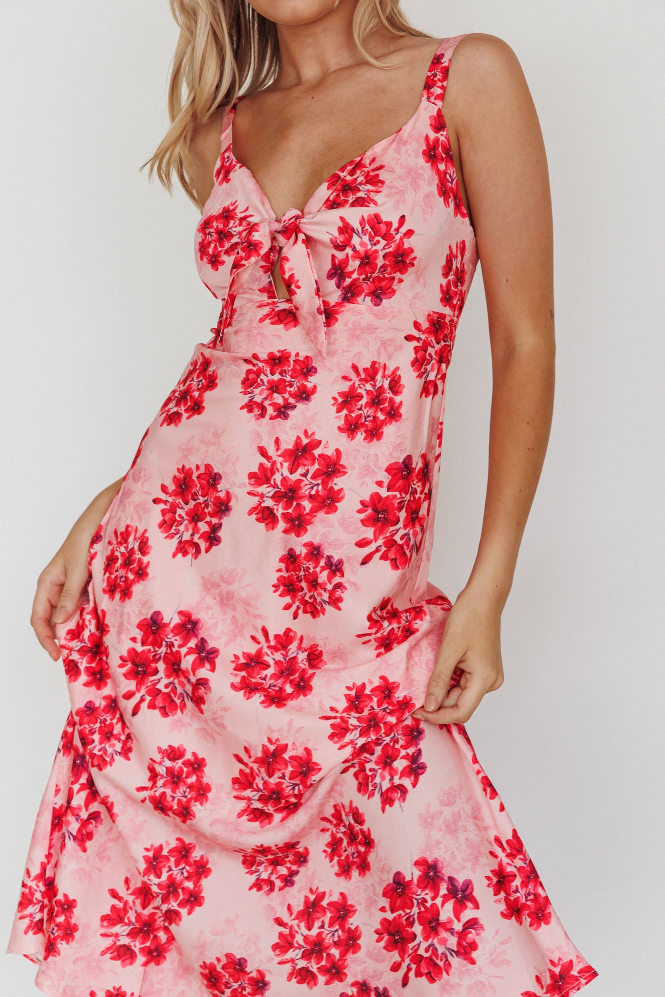 Starry Night Bust-Tie Midi Dress Floral Pink by Selfie Leslie Australia