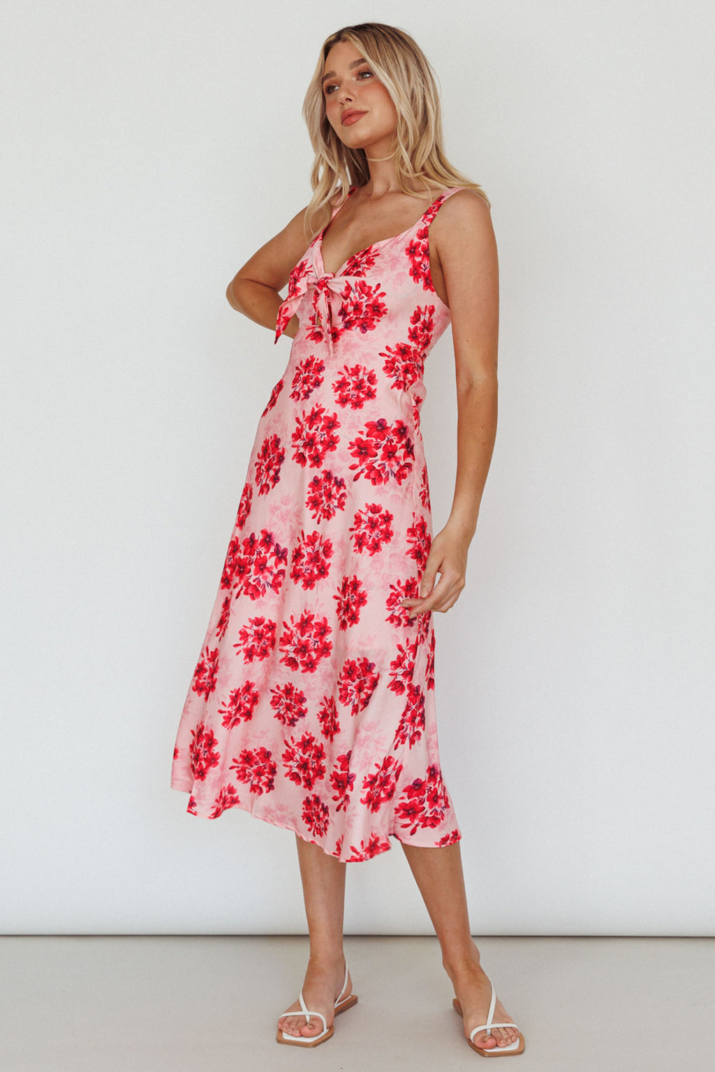 Starry Night Bust-Tie Midi Dress Floral Pink by Selfie Leslie Australia