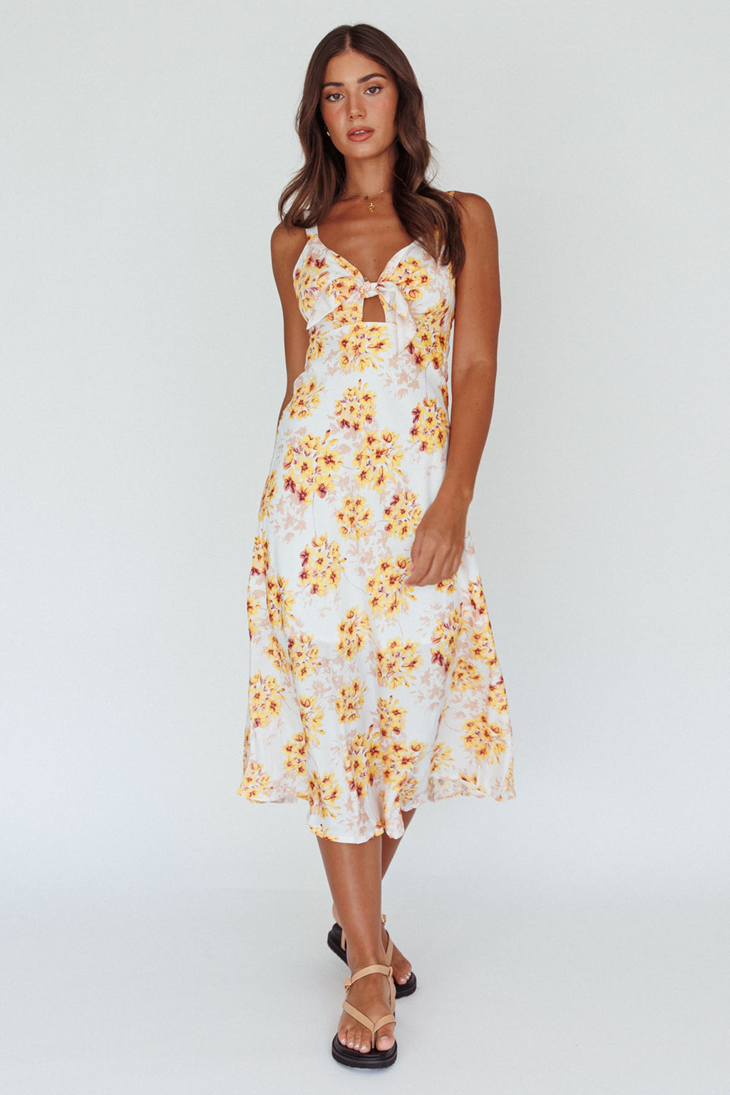 Starry Night Bust-Tie Midi Dress Floral Yellow by Selfie Leslie Australia