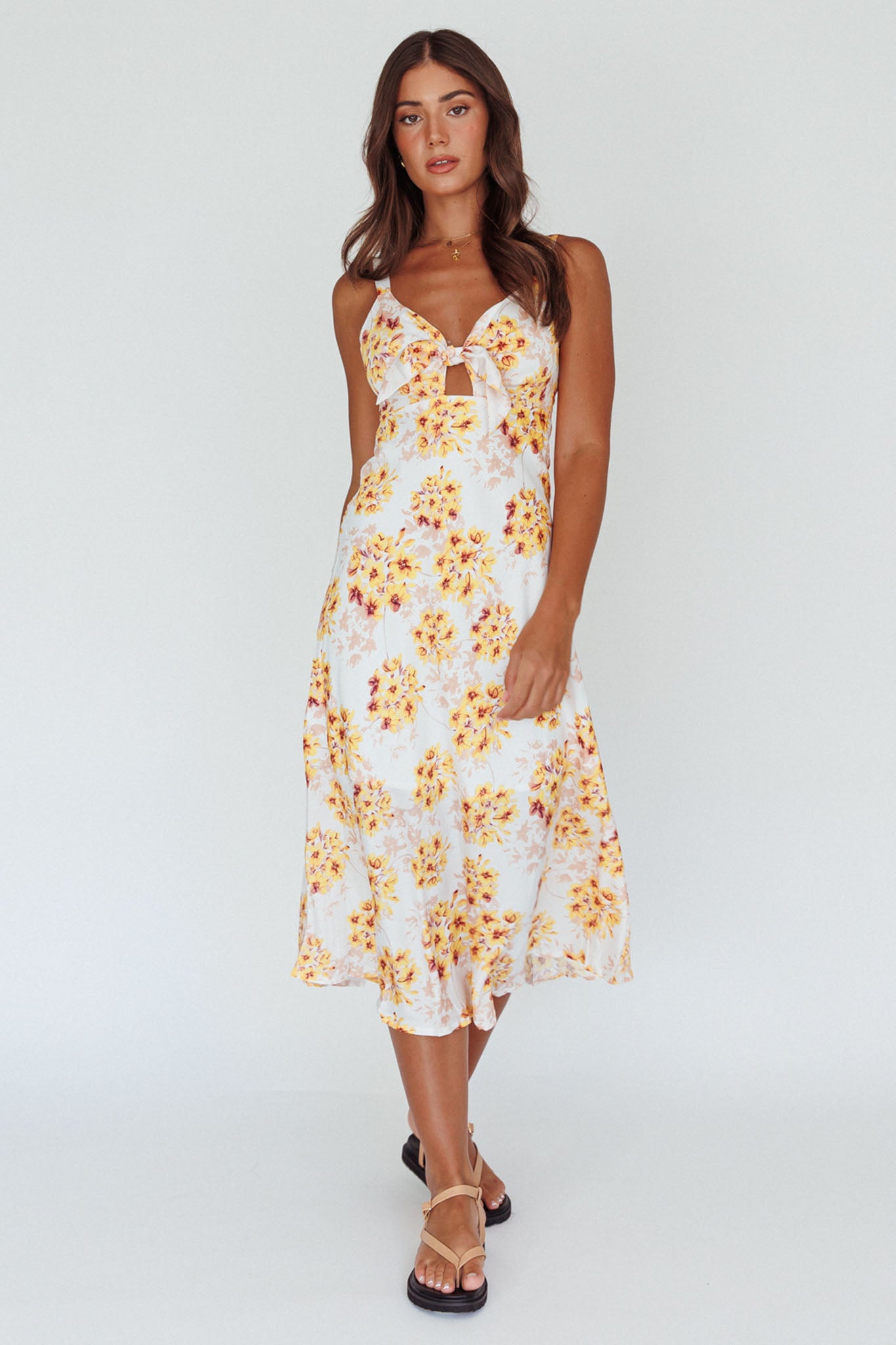 Starry Night Bust-Tie Midi Dress Floral Yellow by Selfie Leslie Australia