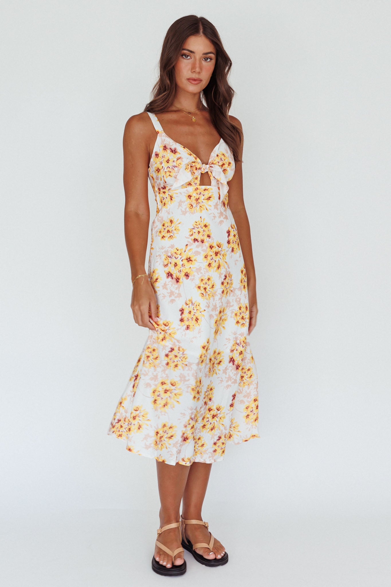 Starry Night Bust-Tie Midi Dress Floral Yellow by Selfie Leslie Australia