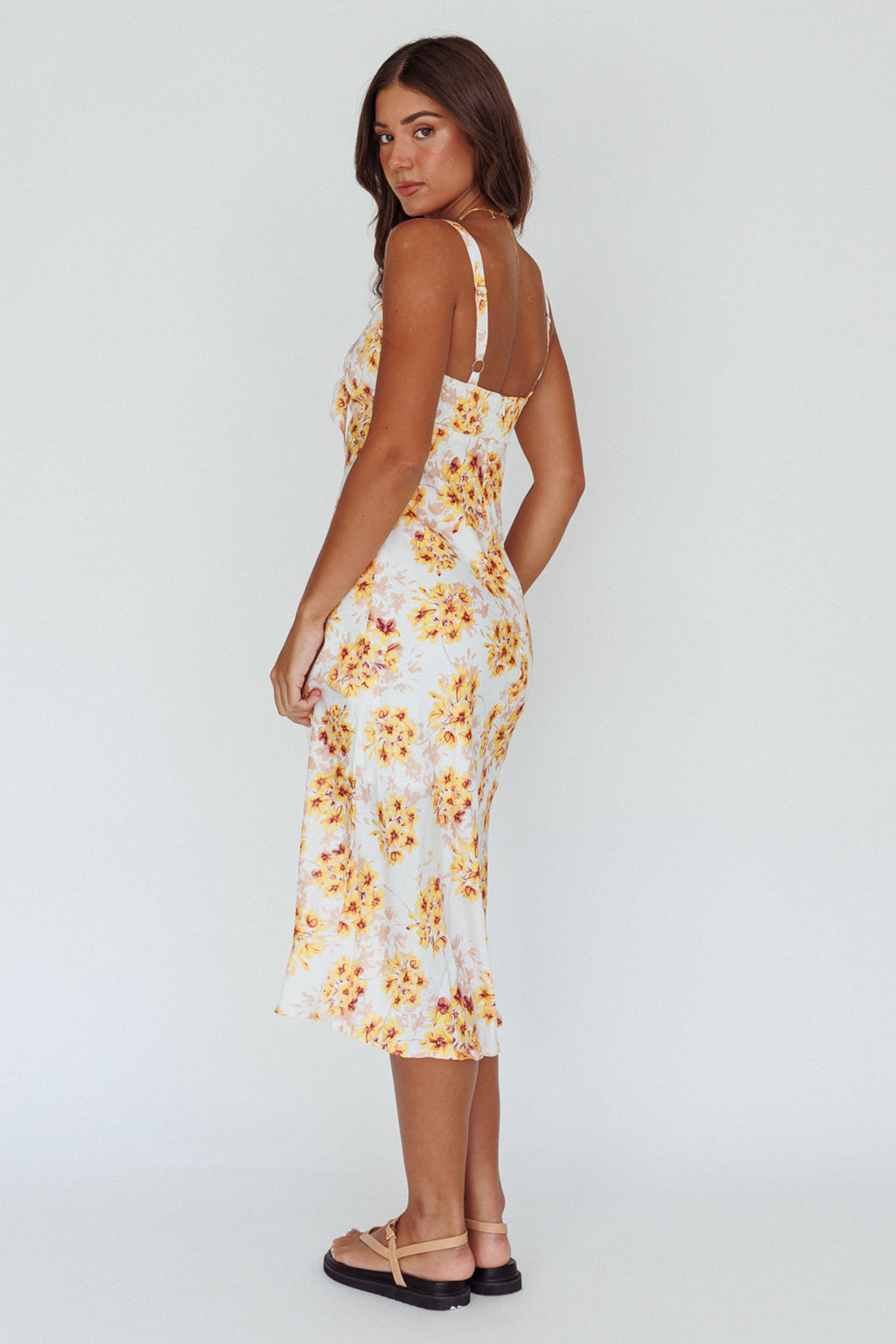 Starry Night Bust-Tie Midi Dress Floral Yellow by Selfie Leslie Australia