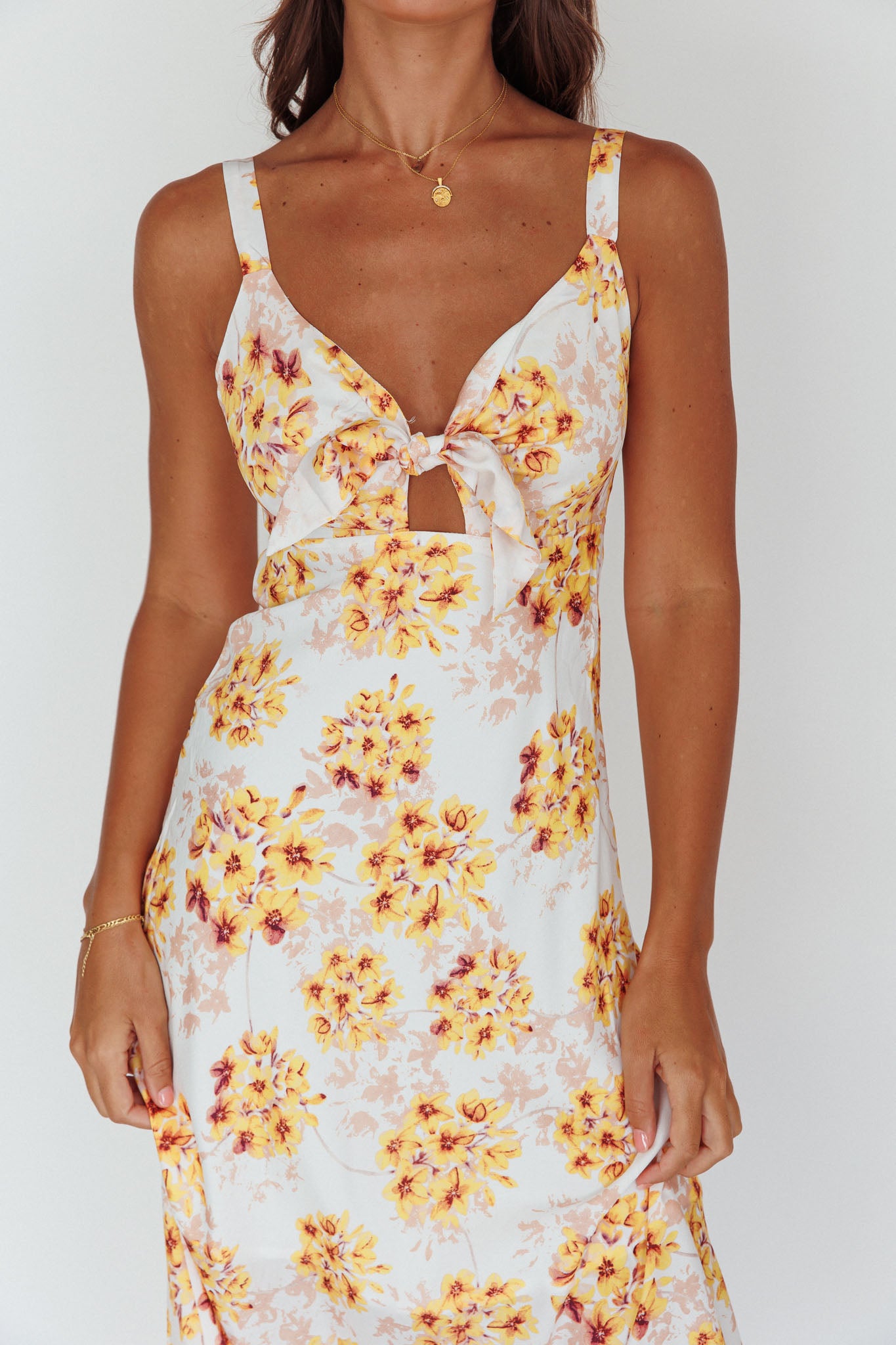 Starry Night Bust-Tie Midi Dress Floral Yellow by Selfie Leslie Australia