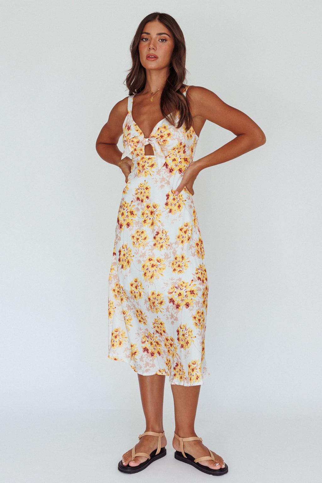 Starry Night Bust-Tie Midi Dress Floral Yellow by Selfie Leslie Australia