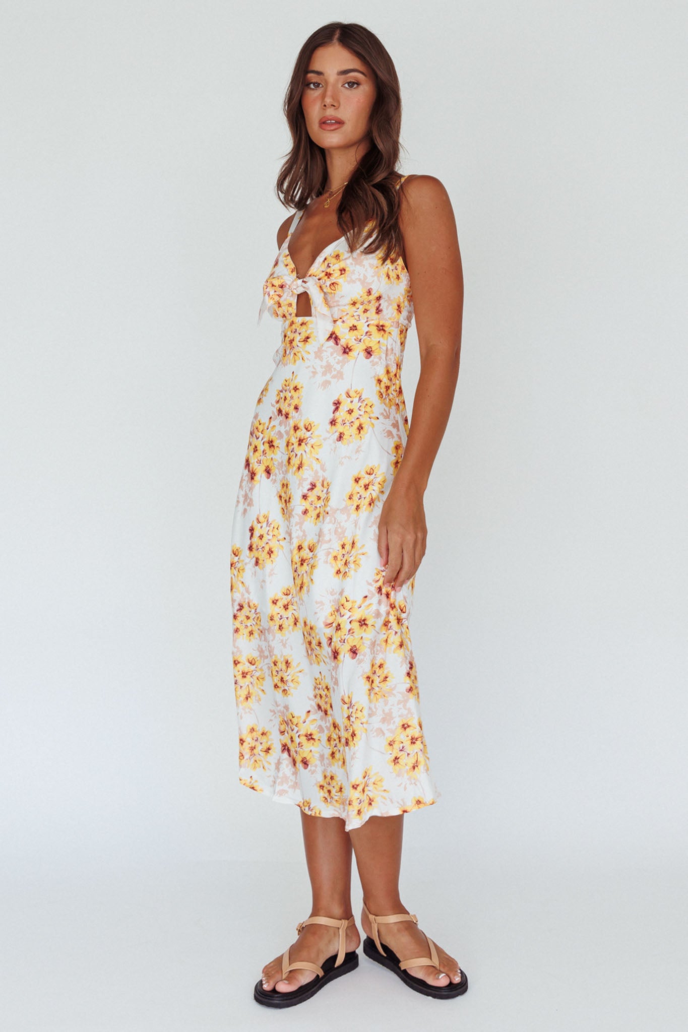 Starry Night Bust-Tie Midi Dress Floral Yellow by Selfie Leslie Australia