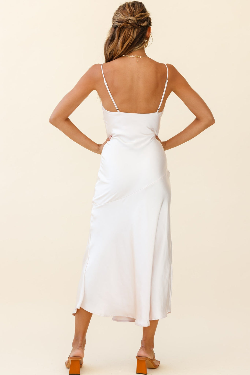 Downtown Cami Strap Front Split Midi Dress Champagne by Selfie Leslie