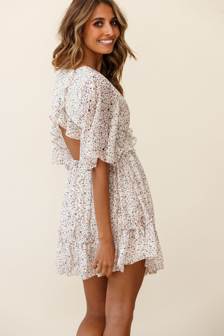 Flissy Angel Sleeve Cut-Out Babydoll Dress Animal Print Nude by Selfie Leslie