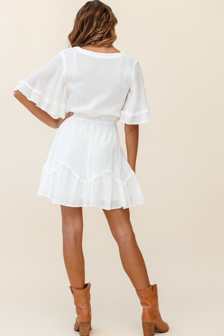 Play It Again Bust Placket Mesh Detail Dress White by Selfie Leslie