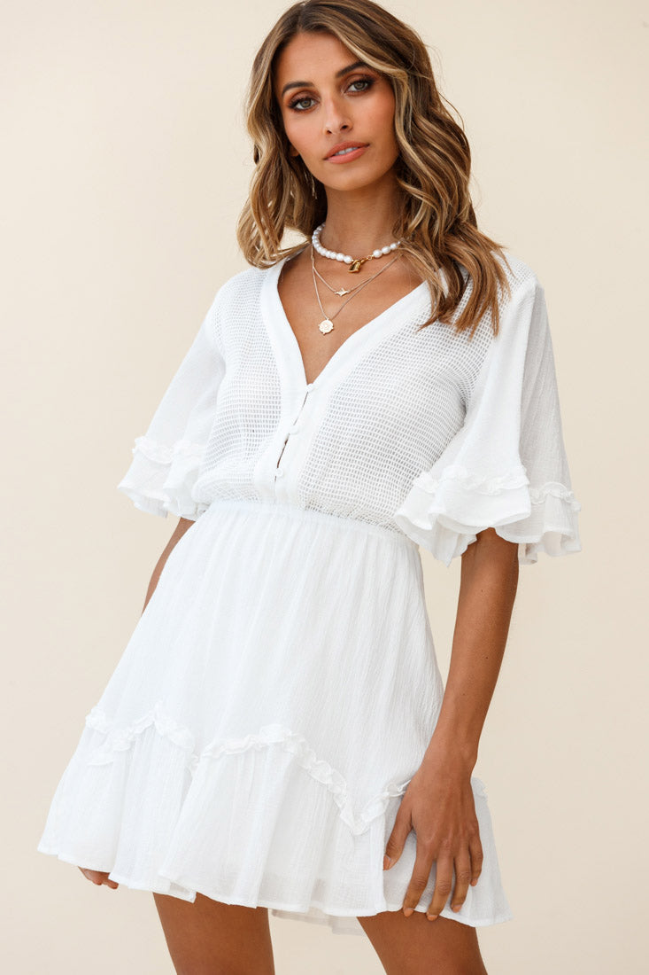 Play It Again Bust Placket Mesh Detail Dress White by Selfie Leslie
