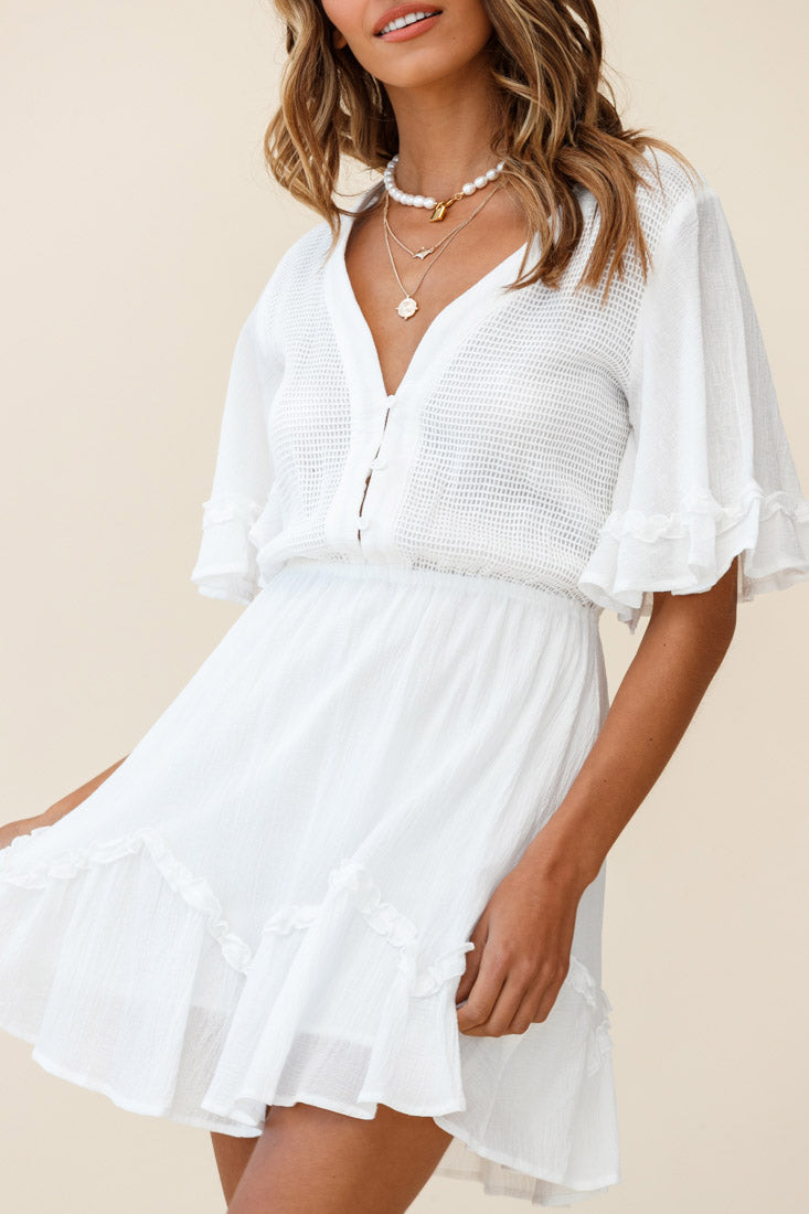 Play It Again Bust Placket Mesh Detail Dress White by Selfie Leslie