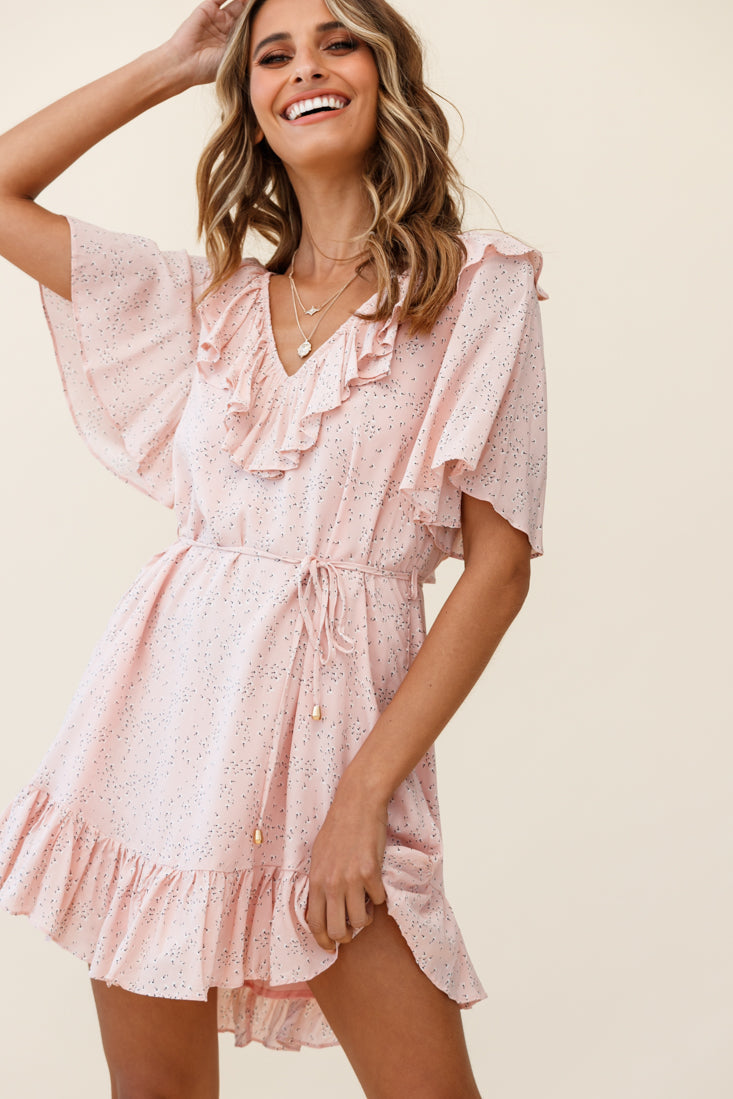 Piper V-Back String Tie Dress Floral Print Pink by Selfie Leslie